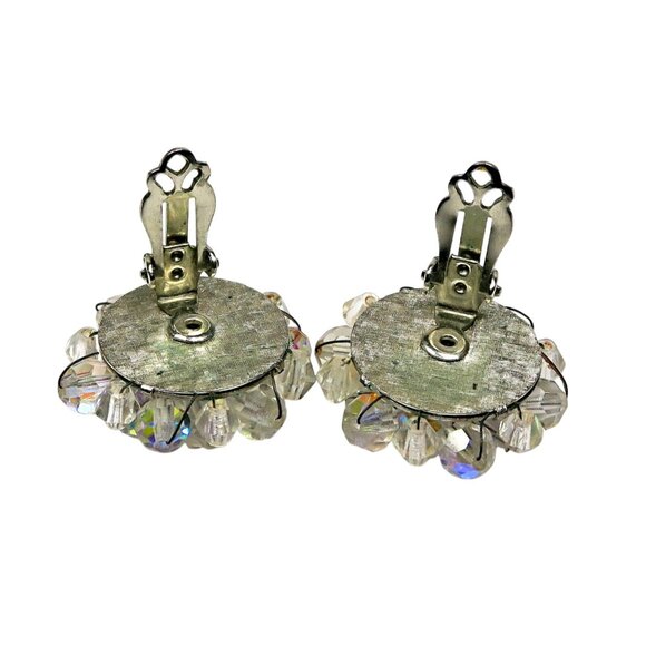 Vintage Aurora Borealis Clip-On Earrings 1.25" Crystal Cluster Mid-Century Style - Picture 5 of 5